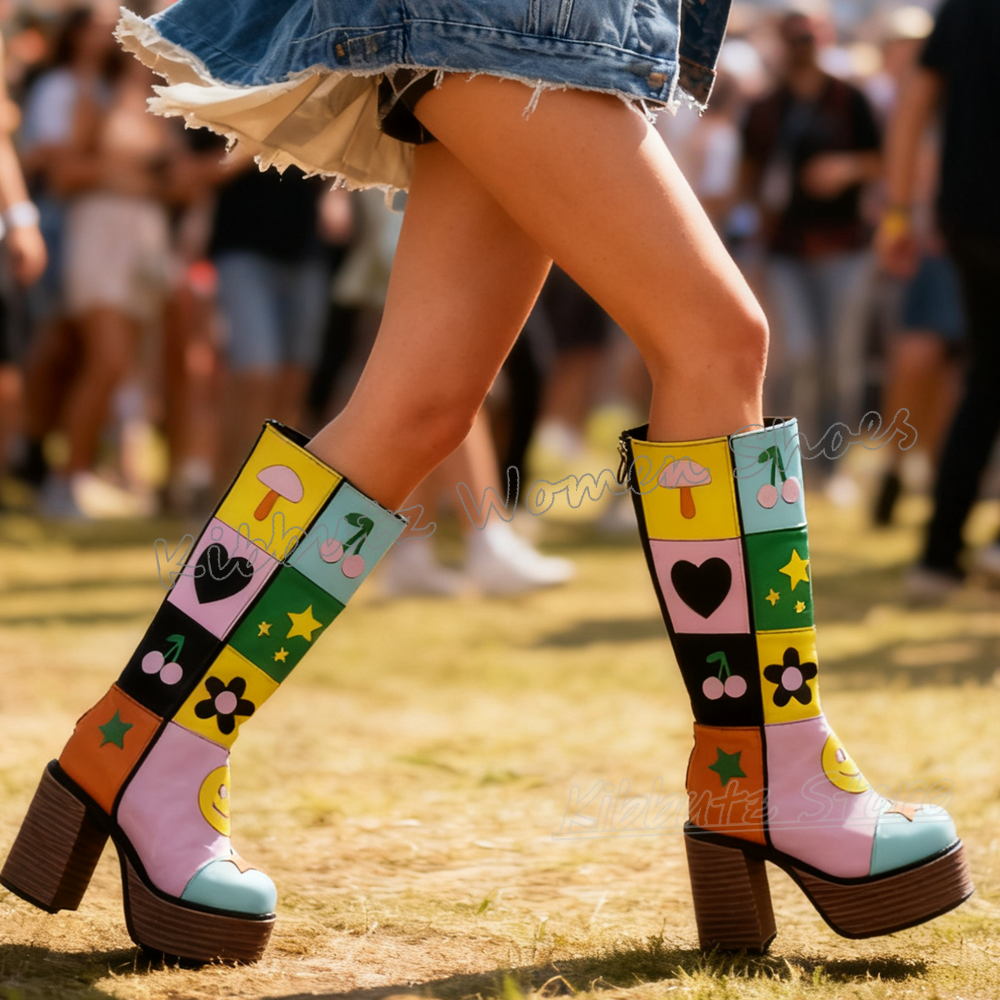 Flower Platform Knee High Boot - Sewing Zipper のレビューと価格
