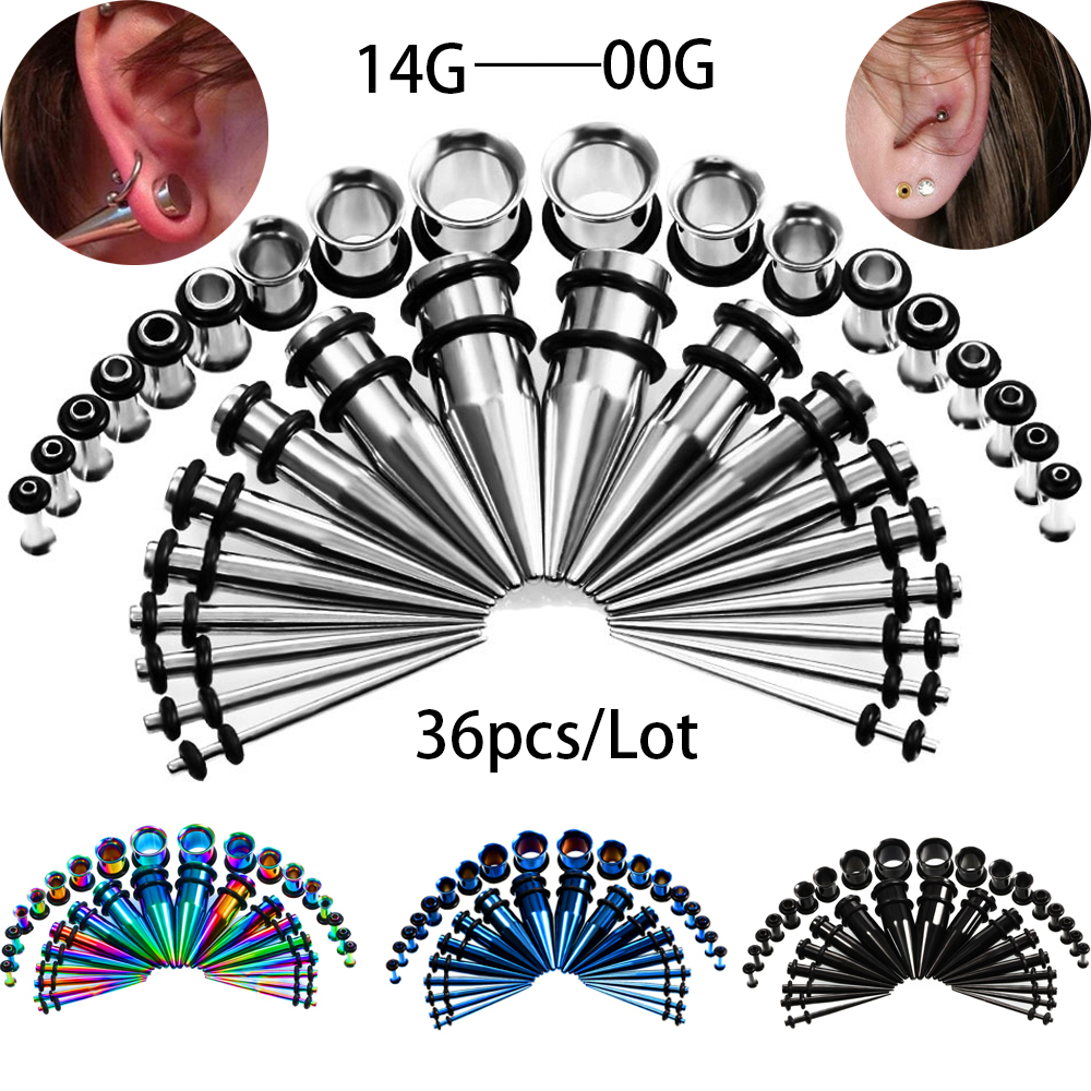 36Pcs/Lot 14G-00G Ear Gauges S - Seam Gauge Metal のレビューと価格
