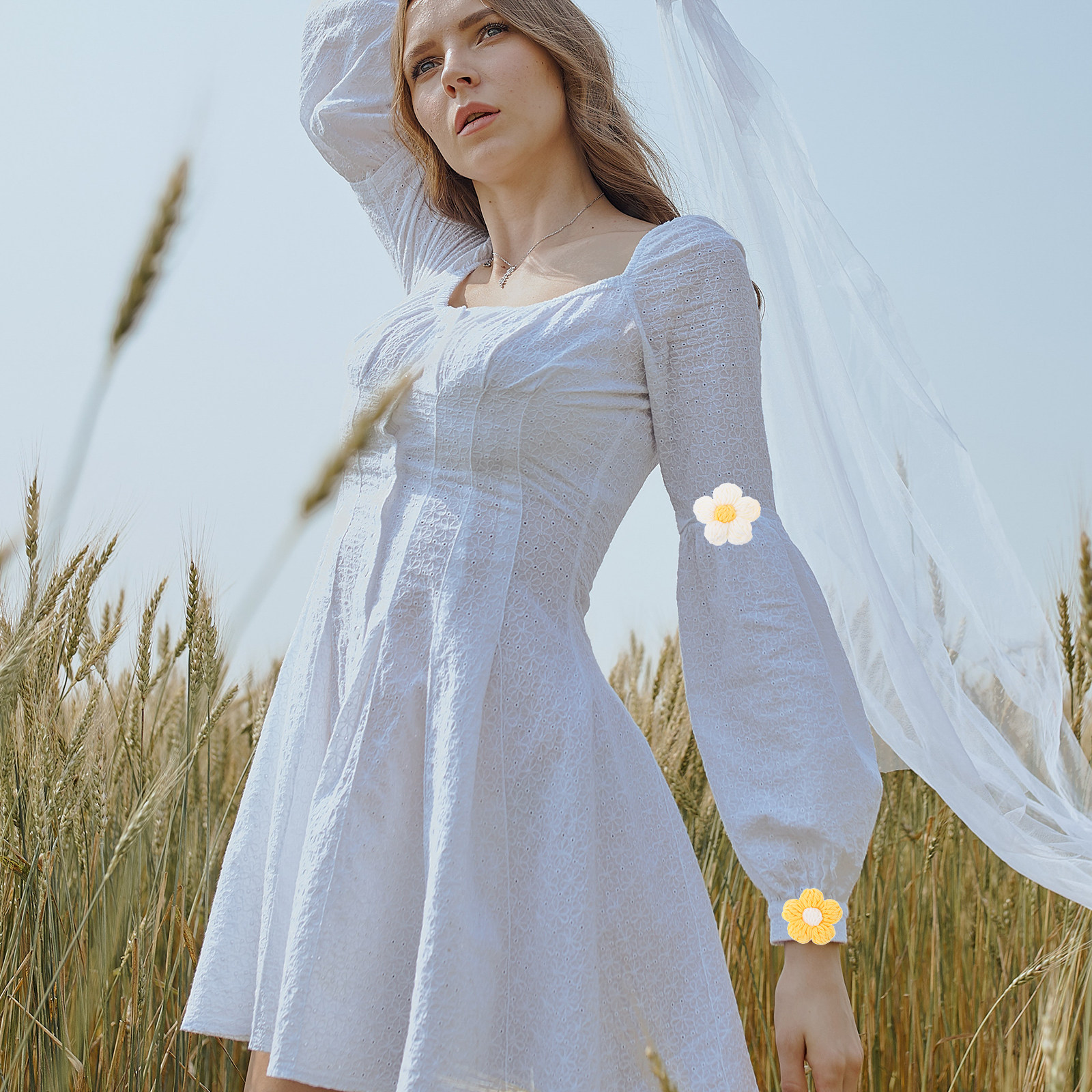 4Pcs Manual Crocheted Flower A - Sewing Garments のレビューと価格