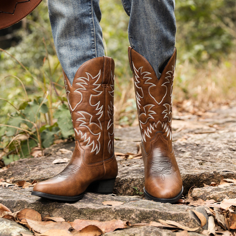 New Men Handmade Cowboy Boots  - Sewing Embroidery Fabric のレビューと価格
